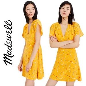 ❤️ NWT Madewell Yellow Silk Floral Print Belladonna Dress Carnations NWT Size 8